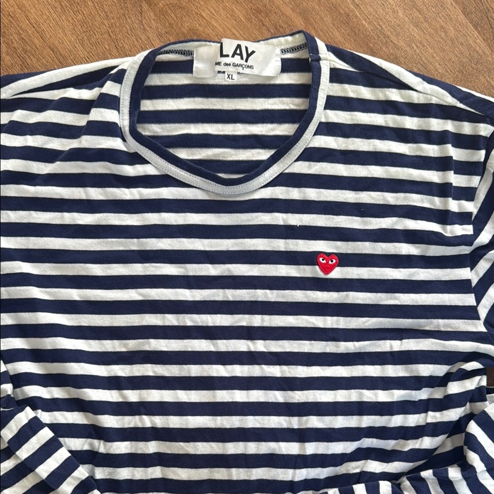Comme des Garcons PLAY Navy and White Striped Long Sleeve Tee